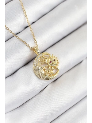 Bfs 316L Çelik Zirkon Taşlı Ay Ve Güneş Model Gold Renk Kadın Kolye