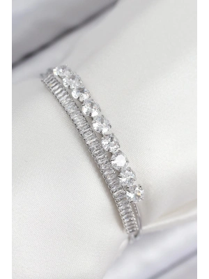 BFS Pirinç Zirkon Taşlı Su Yolu Model Gümüş Renk Kadın Bileklik