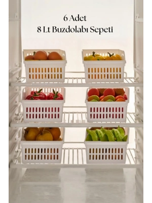 6’lı Geniş Buzdolabı Organizeri Düzenleyici Çok Amaçlı Dolap Düzenleyici Beyaz 20x30x14 cm