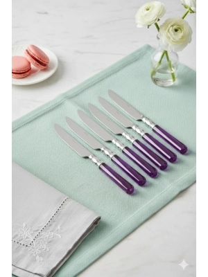 6’lı Paslanmaz Çelik Mor Tatlı Bıçağı Seti