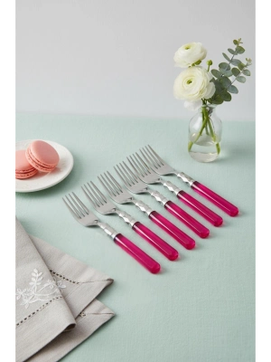 6’lı Paslanmaz Çelik Pembe Tatlı Çatalı Seti