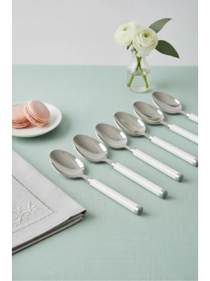 6’lı Paslanmaz Çelik Yemek Kaşığı Seti Beyaz Saplı 15 cm