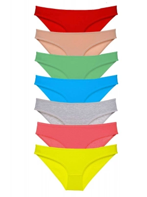 7 adet Süper Eko Set Likralı Kadın Slip Külot Çok Renkli