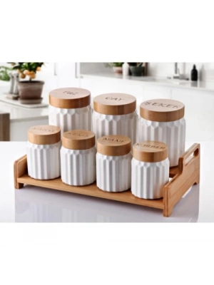 7li Bambu Kapak Standlı Baharat Seti
