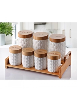 7li Bambu Kapak Standlı Baharat Seti Model 2