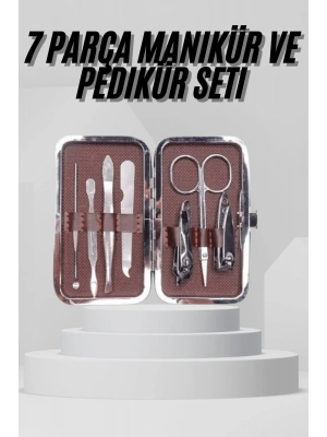 7 Parça Paslanmaz Çelik Manikür ve Pedikür Seti Çantalı Profesyonel