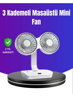 720° Döner Çift Taraflı Masaüstü Vantilatör – USB Şarjlı Sessiz Fan