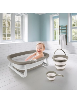 7273 KATLANABİLİR ÜÇLÜ BEBEK BANYO SETİ STONE GRİ