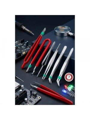 ® 7’li Profesyonel Hassas Cımbız Seti - Antistatik Çelik, Elektronik Tamir & Hobi Kiti