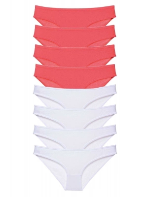 8 adet Eko Set Likralı Kadın Slip Külot Fuşya Beyaz