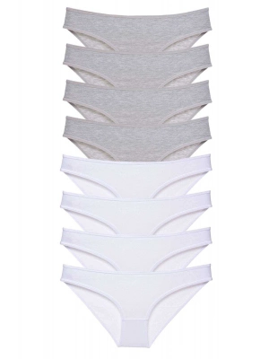 8 adet Süper Eko Set Likralı Kadın Slip Külot Gri Beyaz