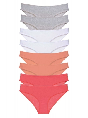 8 adet Süper Eko Set Likralı Kadın Slip Külot Gri Beyaz Pudra Fuşya