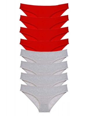 8 adet Süper Eko Set Likralı Kadın Slip Külot Kırmızı Gri