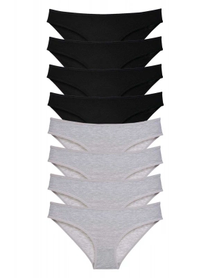 8 adet Süper Eko Set Likralı Kadın Slip Külot Siyah Gri