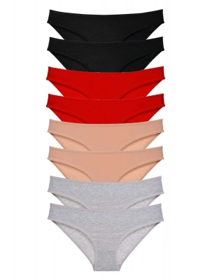 8 adet Süper Eko Set Likralı Kadın Slip Külot Siyah Kırmızı Ten Gri