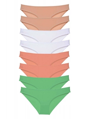 8 adet Süper Eko Set Likralı Kadın Slip Külot Ten Beyaz Pudra Yeşil