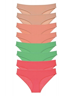 8 adet Süper Eko Set Likralı Kadın Slip Külot Ten Pudra Yeşil Fuşya