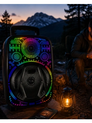 8 İnç Karaoke Hoparlör USB AUX FM Destekli Işıklı Speaker