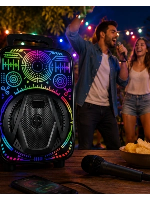 8 İnç Taşınabilir Karaoke Hoparlör Mikrofonlu RGB Işıklı Bluetooth Speaker