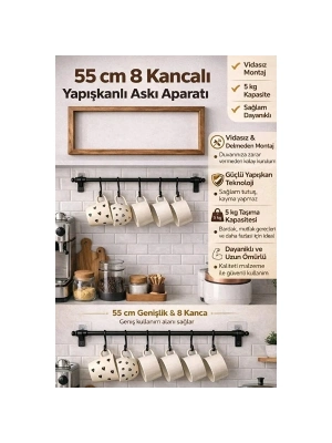 8 Kancalı Yapışkanlı Askı Aparatı