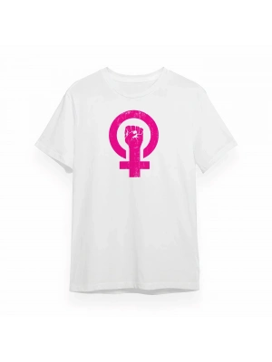 8 Mart Dünya Kadınlar Günü Baskılı Oversize Bisiklet Yaka T-shirt - Beyaz