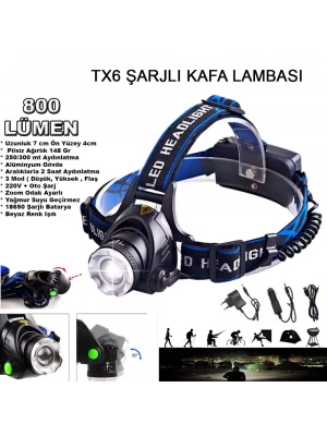 800 Lümen Tx6 Şarjlı Zoomlu Kafa Feneri Wt-120