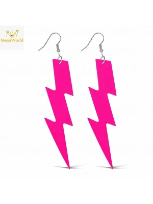 80’ler 90'lar Retro Neon Pembe Şimşek Küpe 10 cm