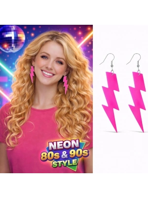 80’ler 90'lar Retro Neon Pembe Şimşek Küpe 10 cm