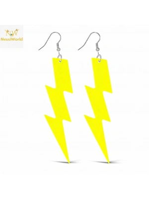 80’ler 90'lar Retro Neon Sarı Şimşek Küpe 10 cm