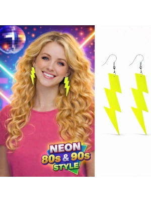 80’ler 90'lar Retro Neon Sarı Şimşek Küpe 10 cm