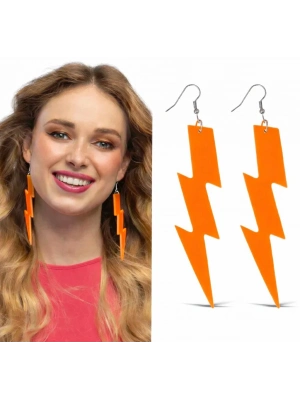 80’ler 90'lar Retro Neon Turuncu Şimşek Küpe 10 Cm