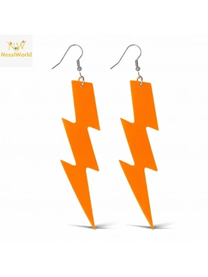 80’ler 90'lar Retro Neon Turuncu Şimşek Küpe 10 cm