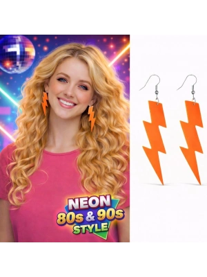 80’ler 90'lar Retro Neon Turuncu Şimşek Küpe 10 cm