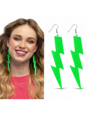 80’ler 90'lar Retro Neon Yeşil Şimşek Küpe 10 Cm