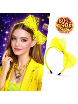 80’ler 90’lar Neon Sarı Dantel Taç Fiyonklu