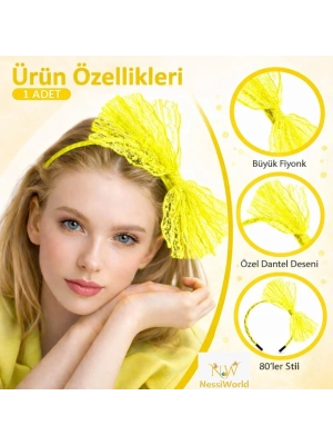 80’ler 90’lar Neon Sarı Dantel Taç Fiyonklu