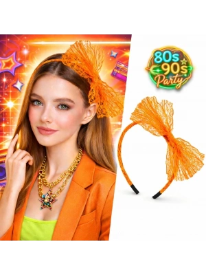 80’ler 90’lar Neon Turuncu Dantel Taç Fiyonklu