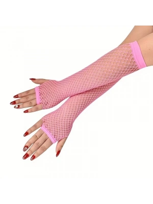 80’ler 90’lar Retro Neon Pembe File Parmaksız Eldiven 26 cm