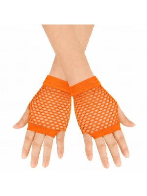 80’ler 90’lar Retro Neon Turuncu File Parmaksız Kısa Eldiven 11 Cm