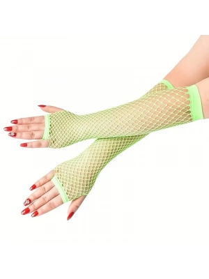 80’ler 90’lar Retro Neon Yeşil File Parmaksız Eldiven 26 cm