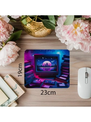 80’ler Bilgisayarı Temalı Neon Mouse Pad - 19x23 cm 2 mm Dikdörtgen İthal Baskılı Mouse Pad