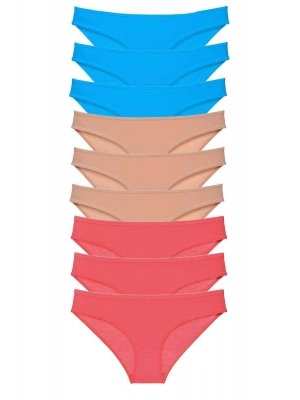 9 adet Süper Eko Set Likralı Kadın Slip Külot Fuşya Ten Mavi