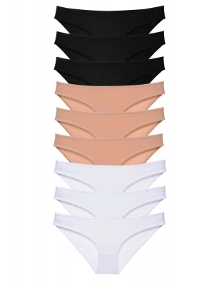 9 adet Süper Eko Set Likralı Kadın Slip Külot Siyah Ten Beyaz