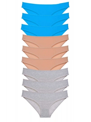 9 adet Süper Eko Set Likralı Kadın Slip Külot Ten Gri Mavi