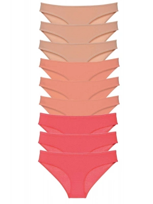 9 adet Süper Eko Set Likralı Kadın Slip Külot Ten Pudra Fuşya