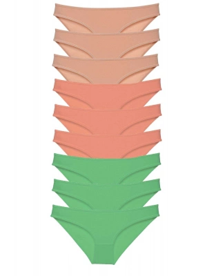 9 adet Süper Eko Set Likralı Kadın Slip Külot Ten Pudra Yeşil