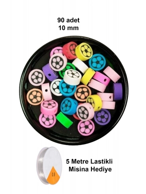 90 Adet 10 mm Polimer Kil Fimo Boncuk Takı Bileklik + 5 Metre Lastikli Misina Hediye - Renkli Çiçek