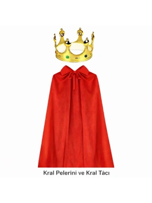 90 cm Kral Pelerini ve Altın Kral Tacı Seti