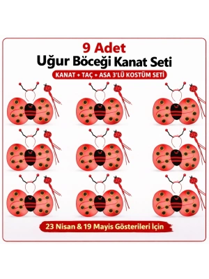 9’lu Uğur Böceği Kostüm Seti – Kanat Taç Asa