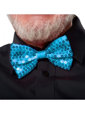 Açık Mavi Turkuaz Payetli Pullu Papyon